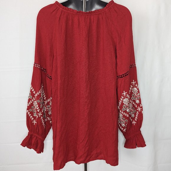 Sweet Magnolia Red Embroidered Peasant Long Sleeve Women's M Medium - Picture 2 of 7